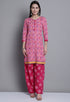 Pink Polyester Cotton Printed Salwar Suit with Dupatta