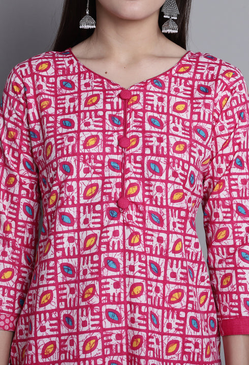Pink Polyester Cotton Printed Salwar Suit with Dupatta