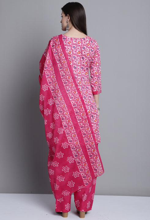 Pink Polyester Cotton Printed Salwar Suit with Dupatta