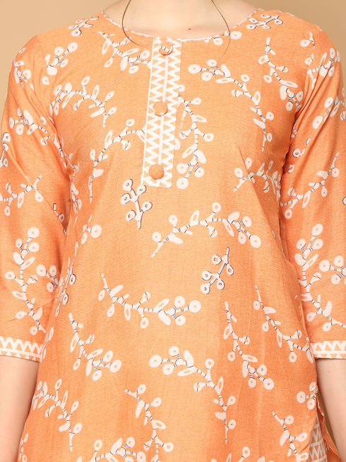 Light Orange & White Cotton Blend Printed Ready to Wear Patiala Salwar Suit