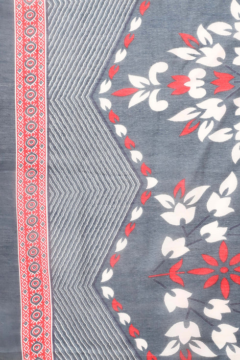 Grey & White Cotton Blend Printed Readymade Patiala Salwar Suit