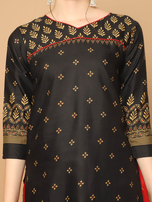 Black Cotton Blend Printed Ready to Wear Patiala Salwar Suit
