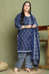 Navy Blue & Grey Cotton Blend Printed Ready to Wear Patiala Salwar Suit