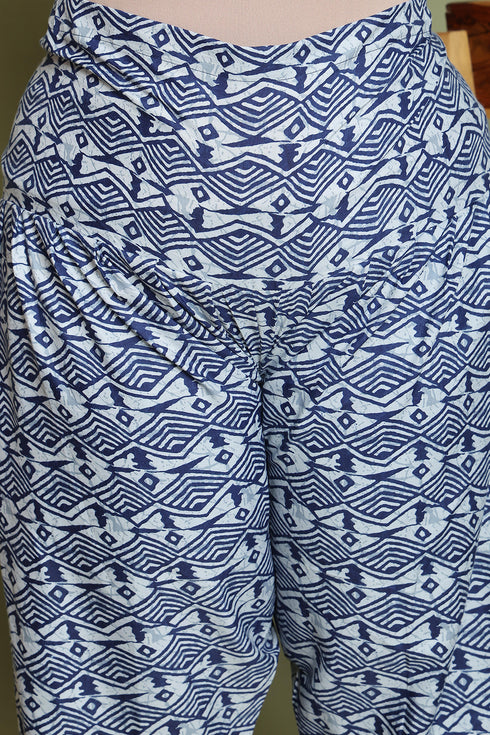 Navy Blue & Grey Cotton Blend Printed Ready to Wear Patiala Salwar Suit