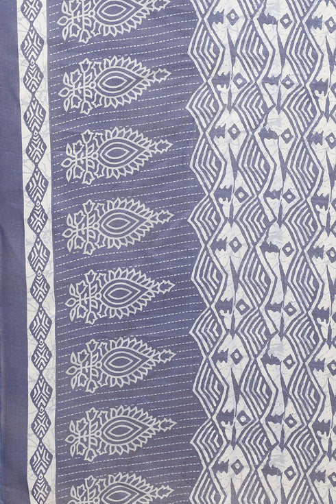 Navy Blue & Grey Cotton Blend Printed Readymade Patiala Salwar Suit