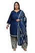 Royal Blue Cotton Blend Printed Plus Size Readymade Patiala Salwar Suit