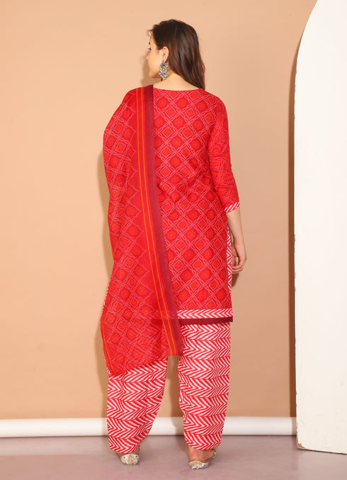 Maroon Cotton Blend Printed Ready to Wear Patiala Salwar Suit