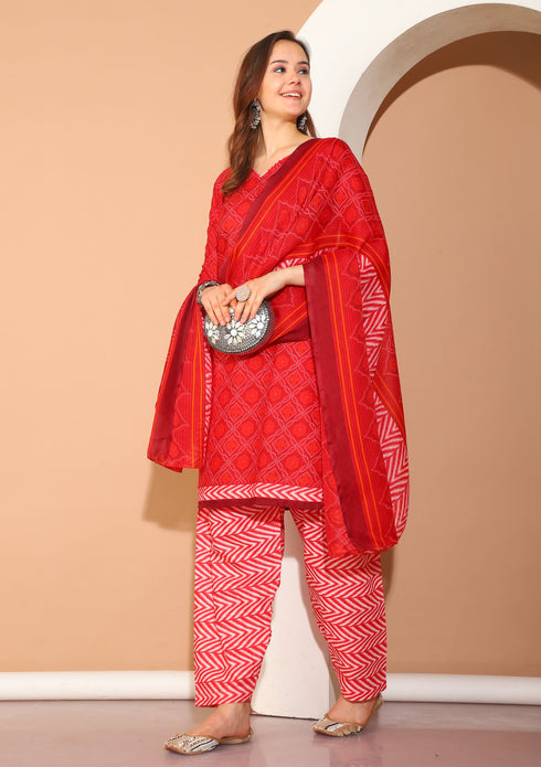 Maroon Cotton Blend Printed Ready to Wear Patiala Salwar Suit