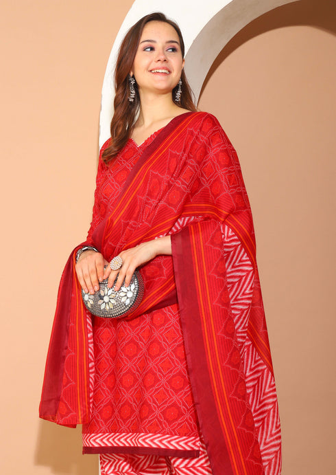 Maroon Cotton Blend Printed Ready to Wear Patiala Salwar Suit