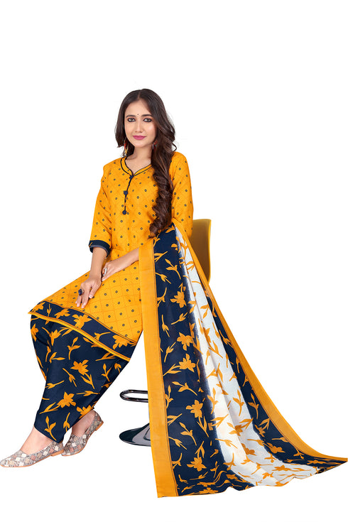 Mustard Cotton Blend Printed Ready to Wear Patiala Salwar Suit