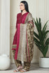 Wine Cotton Blend Printed Readymade Patiala Salwar Suit