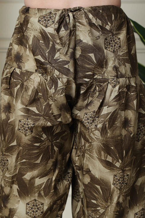 Wine Cotton Blend Printed Readymade Patiala Salwar Suit