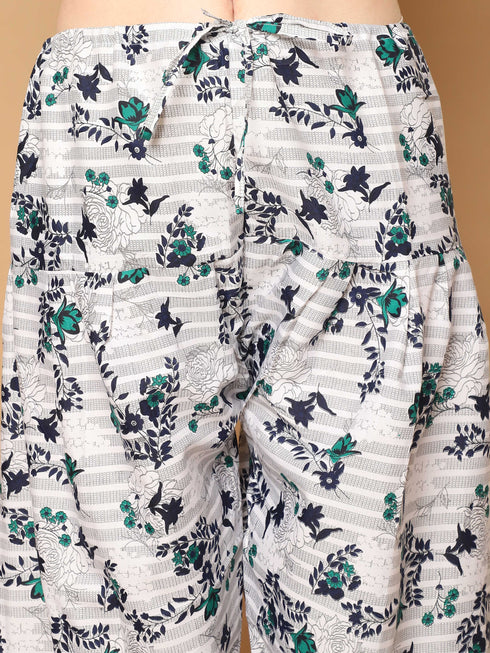 Navy Blue Cotton Blend Printed Readymade Patiala Salwar Suit