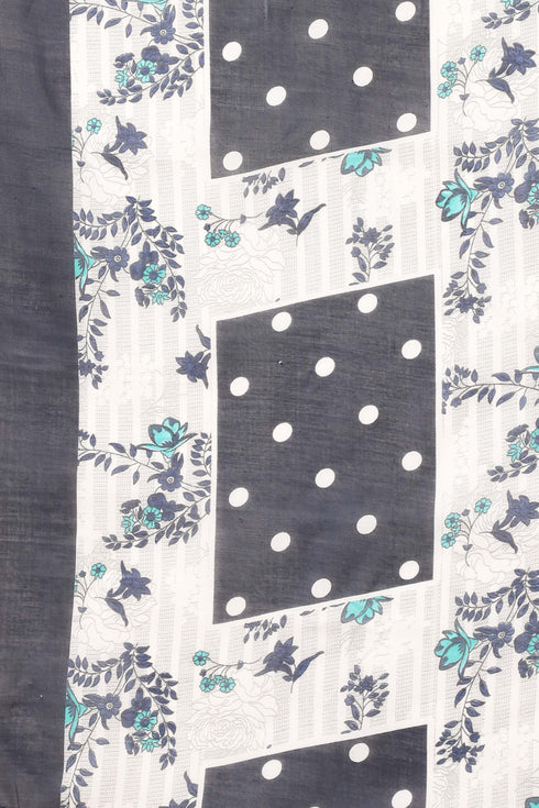 Navy Blue Cotton Blend Printed Readymade Patiala Salwar Suit