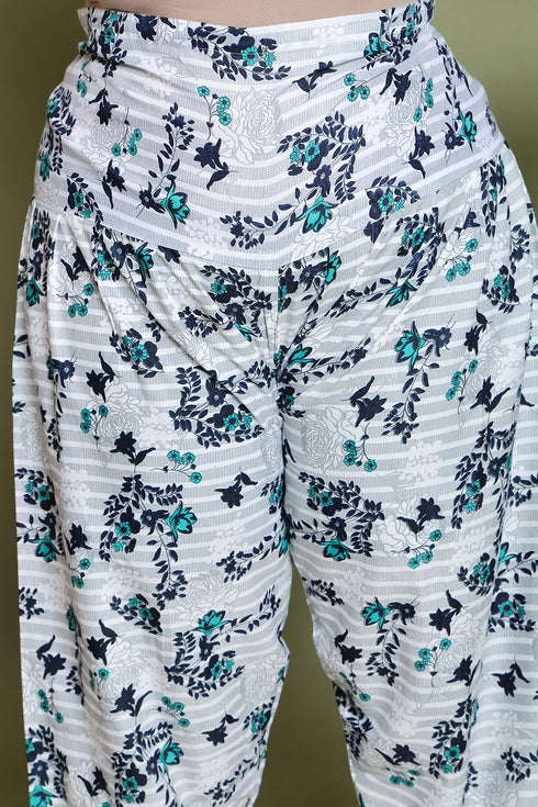 Navy Blue Cotton Blend Printed Ready to Wear Patiala Salwar Suit