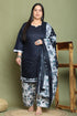 Navy Blue Cotton Blend Printed Ready to Wear Patiala Salwar Suit