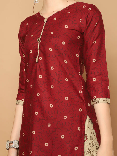 Maroon Cotton Blend Printed Ready to Wear Patiala Salwar Suit