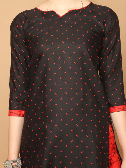 Black Cotton Blend Printed Readymade Patiala Salwar Suit