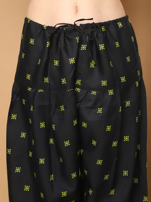 Neon Yellow Cotton Blend Printed Readymade Patiala Salwar Suit