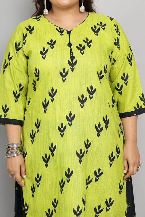 Neon Yellow Cotton Blend Printed Ready to Wear Patiala Salwar Suit