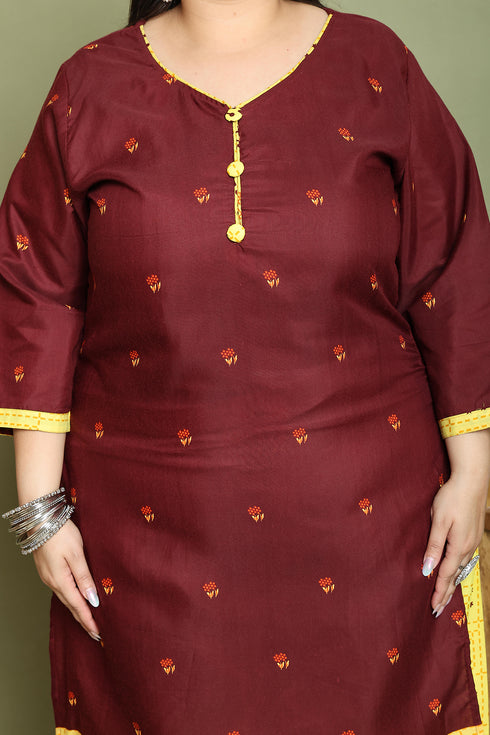 Maroon Cotton Blend Printed Ready to Wear Patiala Salwar Suit