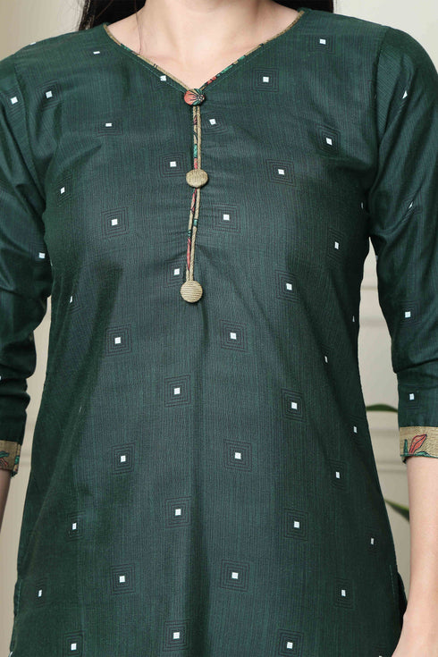 Green Cotton Blend Printed Readymade Patiala Salwar Suit