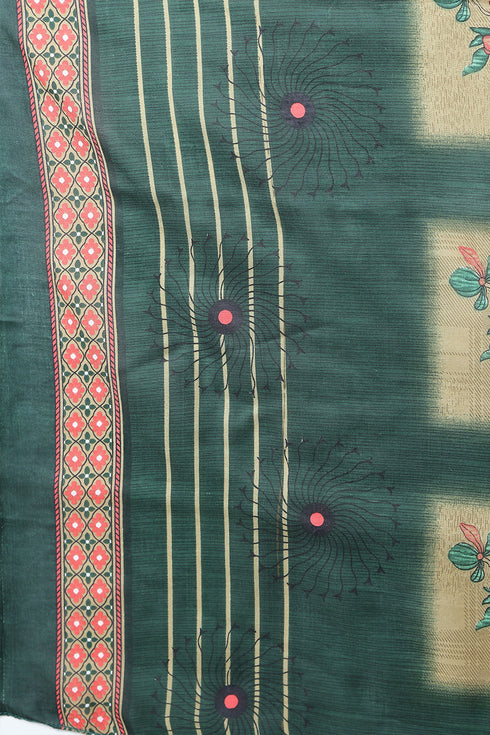 Green Cotton Blend Printed Readymade Patiala Salwar Suit