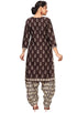 Brown Cotton Blend Printed Readymade Patiala Salwar Suit