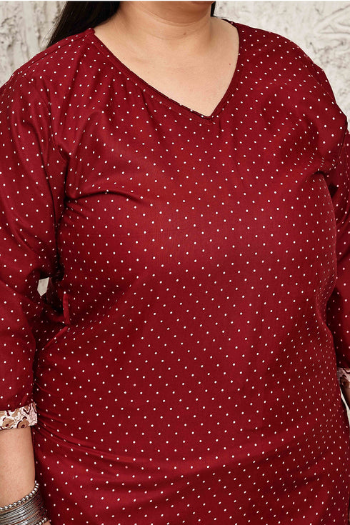 Maroon Cotton Blend Printed Plus Size Ready to Wear Patiala Salwar Suit