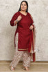 Maroon Cotton Blend Printed Plus Size Ready to Wear Patiala Salwar Suit