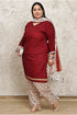 Maroon Cotton Blend Printed Plus Size Ready to Wear Patiala Salwar Suit