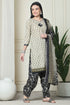 Beige Cotton Blend Printed Readymade Patiala Salwar Suit