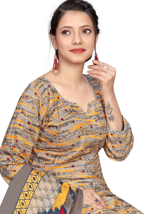 Grey Cotton Blend Printed Readymade Patiala Salwar Suit