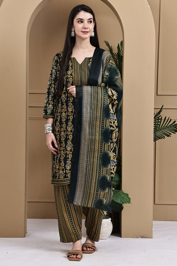 Green Cotton Blend Printed Readymade Patiala Salwar Suit