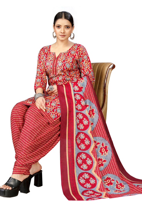 Maroon Cotton Blend Printed Ready to Wear Patiala Salwar Suit