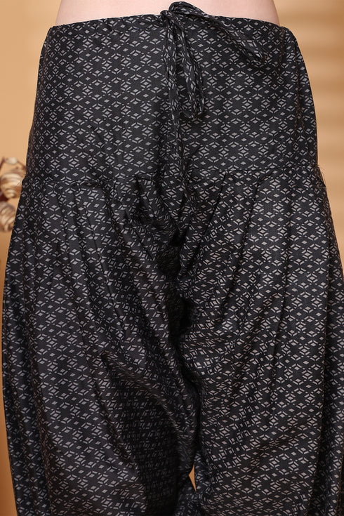 Off White & Grey Cotton Blend Printed Ready to Wear Patiala Salwar Suit