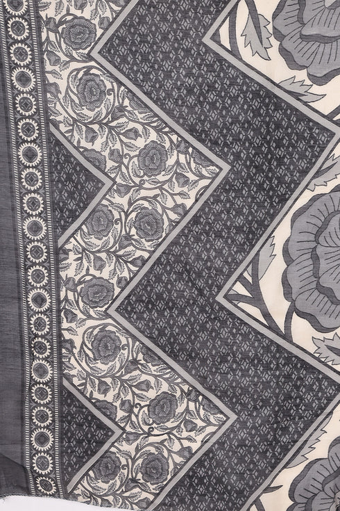 Off White & Grey Cotton Blend Printed Ready to Wear Patiala Salwar Suit