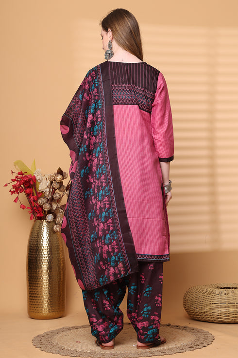 Pink Cotton Blend Printed Ready to Wear Patiala Salwar Suit