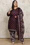 Wine Cotton Blend Printed Plus Size Ready to Wear Patiala Salwar Suit
