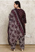 Wine Cotton Blend Printed Plus Size Ready to Wear Patiala Salwar Suit