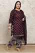 Wine Cotton Blend Printed Plus Size Ready to Wear Patiala Salwar Suit
