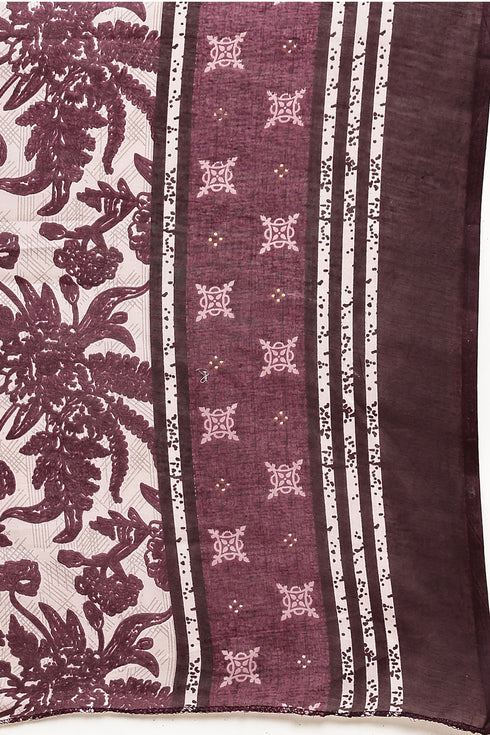 Wine Cotton Blend Printed Plus Size Ready to Wear Patiala Salwar Suit