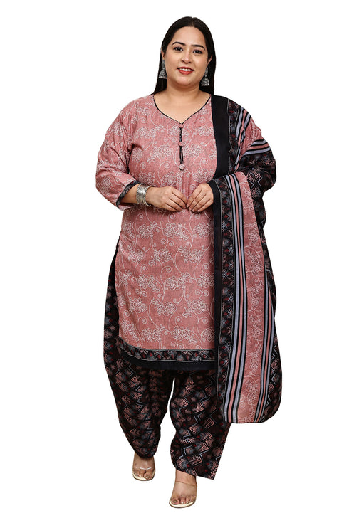 Mauve Cotton Blend Printed Plussize Ready to Wear Patiala Salwar Suit