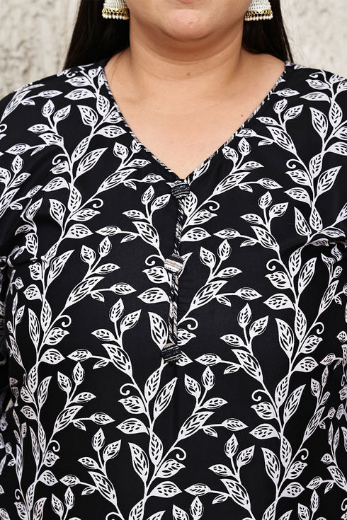 Black & White Cotton Blend Printed Plus Size Ready to Wear Patiala Salwar Suit