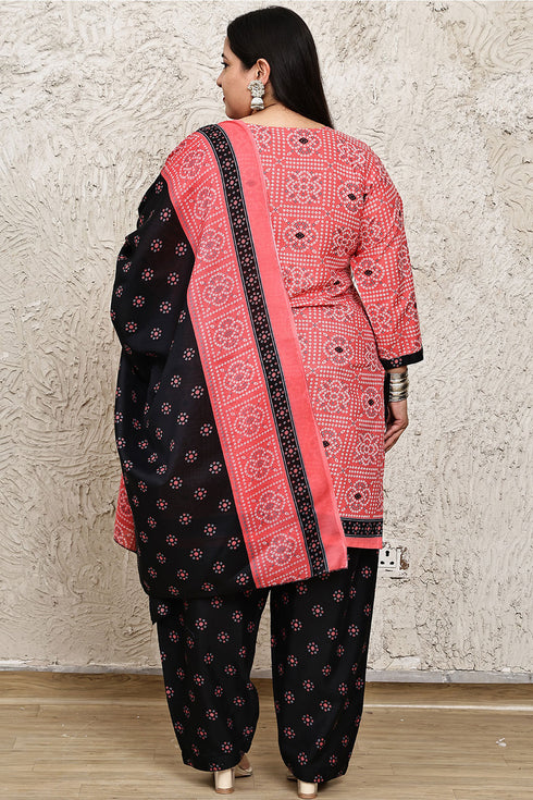 Pink Cotton Blend Printed Plus Size Ready to Wear Patiala Salwar Suit