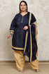 Navy Blue Cotton Blend Printed Plus Size Ready to Wear Patiala Salwar Suit