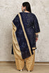 Navy Blue Cotton Blend Printed Plus Size Ready to Wear Patiala Salwar Suit
