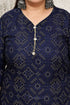 Navy Blue Cotton Blend Printed Plus Size Ready to Wear Patiala Salwar Suit