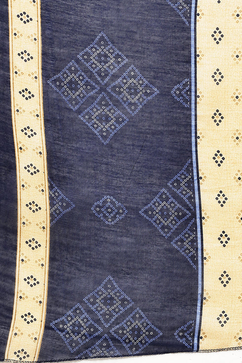 Navy Blue Cotton Blend Printed Plus Size Ready to Wear Patiala Salwar Suit