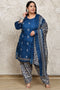Blue Cotton Blend Printed Plus Size Ready to Wear Patiala Salwar Suit